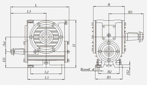 Габаритные и установочные размеры редуктора Ч-160