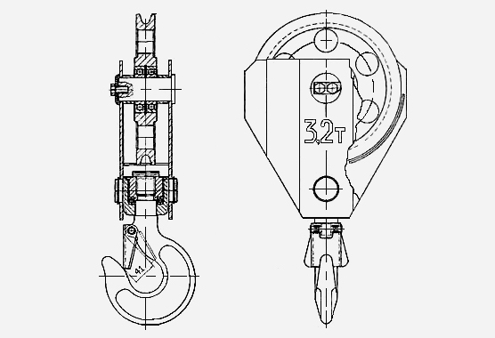 Схема строения одноблочной крюковой подвески для талей ТЭ