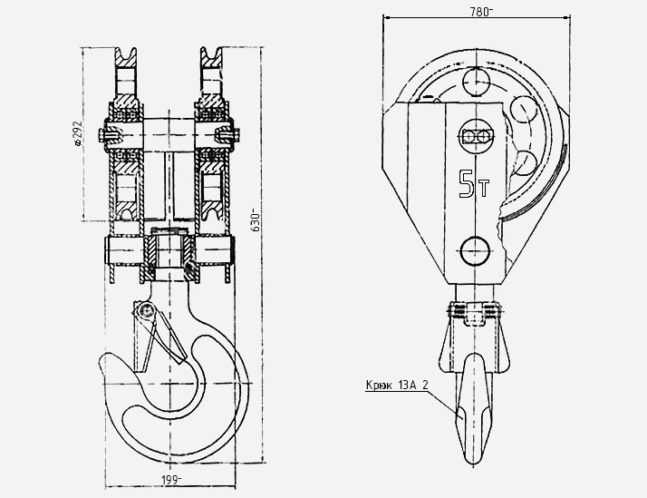Чертеж двухблочной крюковой подвески на 5 т