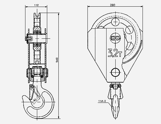 Чертеж крюковой подвески с грузоподъемностью 3,2 т