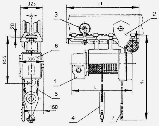 Чертеж тали электрической ТЭ-100